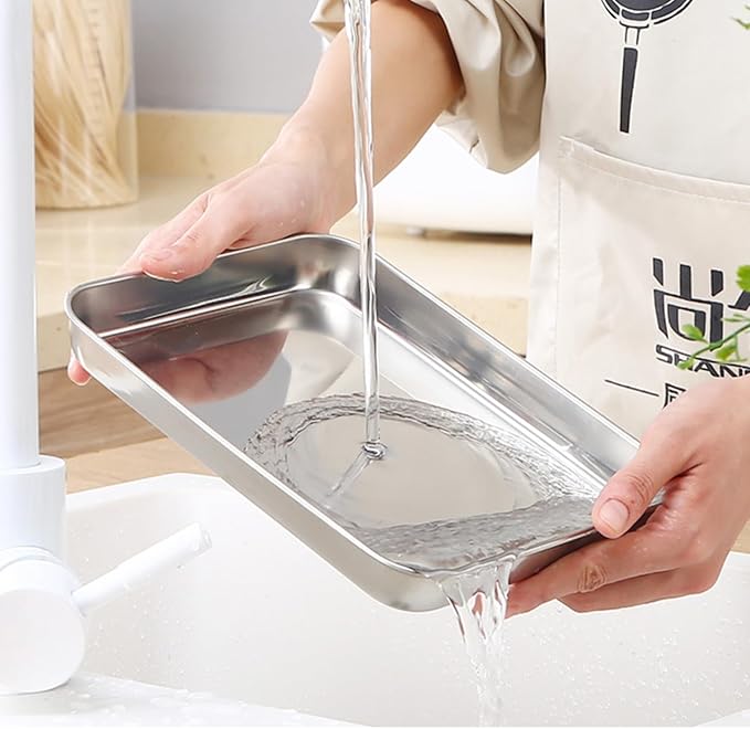Small Cookie Baking Sheet Pans Stainless Steel 304 Little Serving Tray 10.4 x8.1 x1.1Inch (Diagonal 12.3) Reheat Food Small Items No Rust Dishwasher Safe for 2 Person 2 Pack