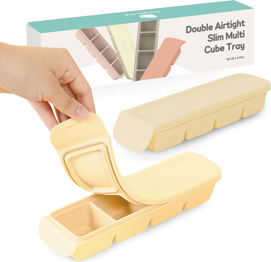 Silicone Freezer Trays with Lid,1.7oz 4 Section - Leak Proof Silicone Freezer molds for Homemade Baby Food Breastmilk, Purees, Vegetables, Baby Food Jars Ice Tray with Lid BPA Free Mix Beige