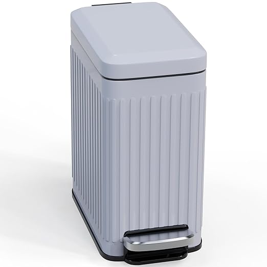Slim Bathroom Garbage Can,6 Liter/1.6 Gallon Stainless Steel Trash Can with lid Soft Close,Small Garbage Cans for Bedroom, Office, Kitchen,Grey