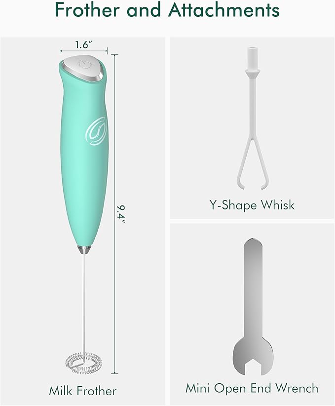 Milk Frother Wand Coffee Frother Handheld Drink Mixer Handheld with 2 Whisks Electric Whisk Stirrers Electric Milk Frother for Coffee Mixer Wand Milk Foamer-Aqua