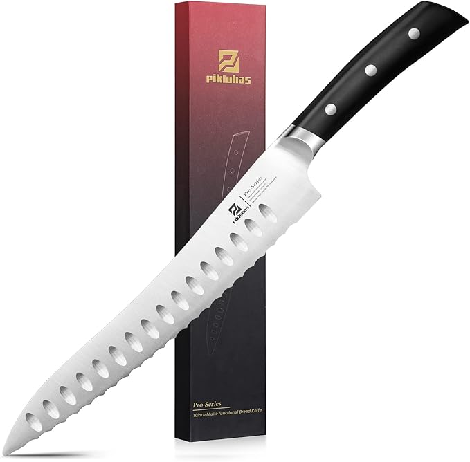 Resharpenable Bread Knife, 10 Inch Multifunction Serrated Knife for Homemade Bread, Razor Sharp Sourdough Slicing with Innovative Wavy Edge for Efficient Cutting, Baking & Wedding Gifts