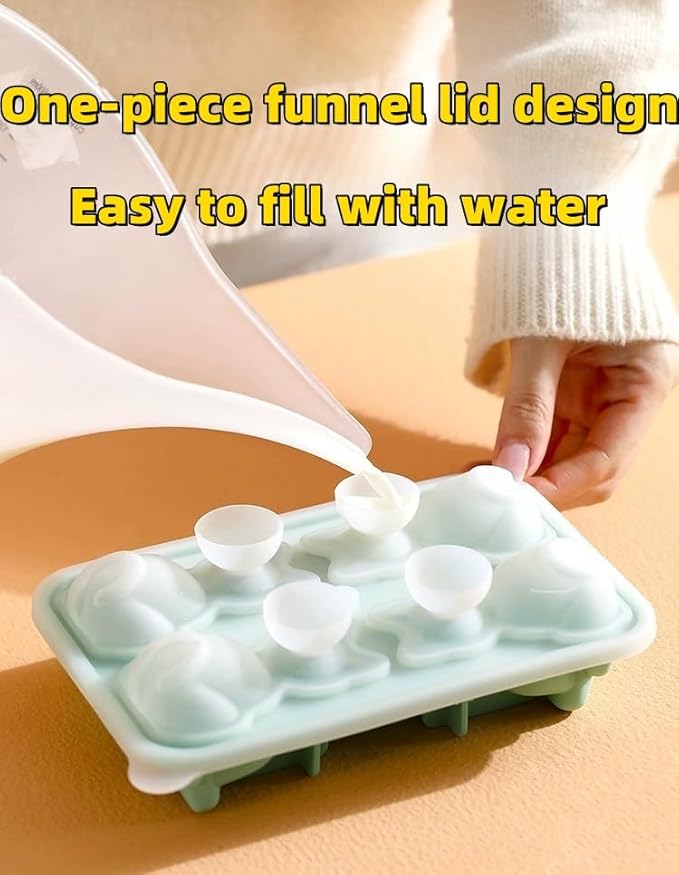 Cute 3D Cat Silicone Ice Cube Tray Mold Cartoon Animal Ice Box BPA-Free (Grey)