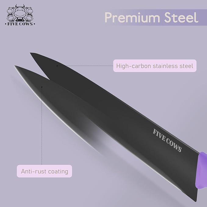 14 Pcs Kitchen Knife Block Set with Sharpener German High Carbon Stainless Steel Chef Knives, Razor-Sharp & Durable, Lightweight Anti-Slip Handle, Professional Set for Home & Kitchen (Purple)