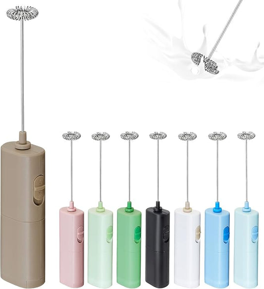 Powerful Electric Milk Frother, Battery Operated Drink Blender, Foam Maker Mixer, Milk Frother Handled for Coffee, Latte, Matcha, Protein Powder (Brown)