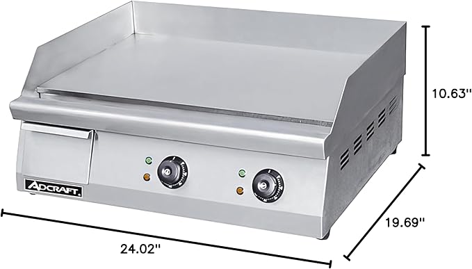 Adcraft 24" Countertop Electric Griddle with Thermostatic Controls and Heavy Duty with Temperatures ranging from 120-570 Degrees, NSF Certified, 220V, 24-inch, Stainless Steel