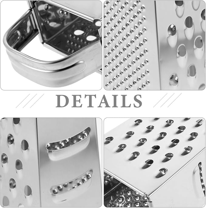 Cheese Grater - Stainless Steel Vegetable Grater with Handle, 4-Sided Multifunction Kitchen Box Garlic Slicer, for Cheese, Potato, Fruit & Vegetable 6.5 x 3.5 x 2.5 inch