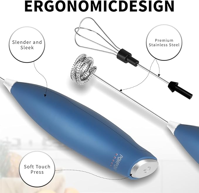 Portable Milk Frother - 15s Creamy Froth, Multifunctional, Battery-Powered, Easy to Clean, Perfect for Travel, Coffee, Matcha, Blended Drinks ! (Blue, 1)