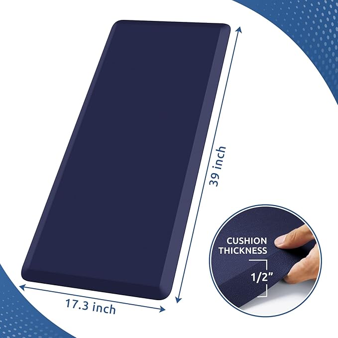 KitchenClouds Kitchen Mat Cushioned Anti Fatigue Kitchen Rug 17.3"x39" Waterproof Non Slip Kitchen Rugs and Mats Standing Desk Mat Comfort Floor Mats for Kitchen House Sink Office (Blue)