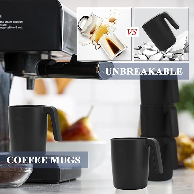 Homienly Wheat Straw Coffee Mugs 6 PCS, Alternative to Plastic Mugs with Handles, Unbreakable Coffee Mugs, Reusable Camping Mug Drinking Cups Set, Microwave and Dishwasher Safe Cups for Kitchen(Black)