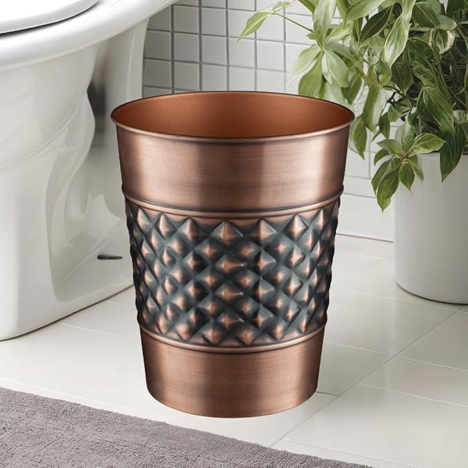 Monarch Abode Antique Copper Handcrafted Geometric Embossed Metal Wastebasket for Home, Decorative Waste Basket, Modern Bathroom Garbage Can, Durable & Decorative Trash Bin, Antique Copper Trash Can