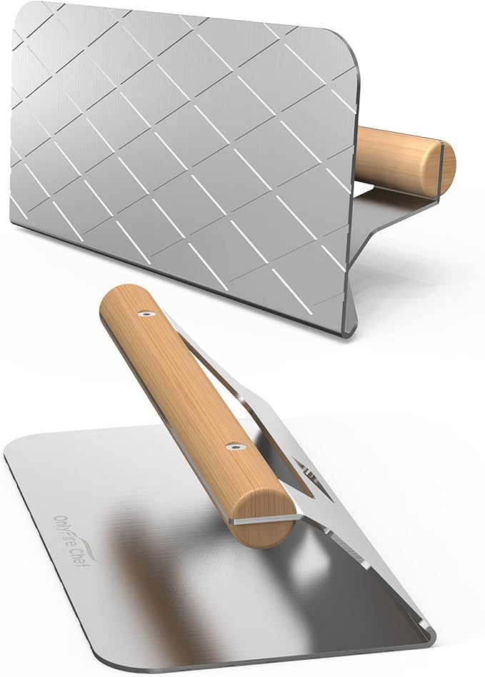 Onlyfire Stainless Steel Burger Press, 9 Inch Heavy Duty Rectangular Bacon Press with Wood Handle, Non-Stick Grill Press for Griddle, Smash Burger Press for Flat Top Grill Cooking