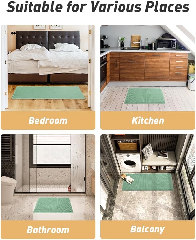 AMOAMI Upgraded Waffle Runner Rug Super Absorbent Non Slip Bath Mats for Bathroom Machine Washable Bathroom Runner Rug with Tassels, Ideal for Hallway Bedroom Laundry Room, 17" x 60", Sage