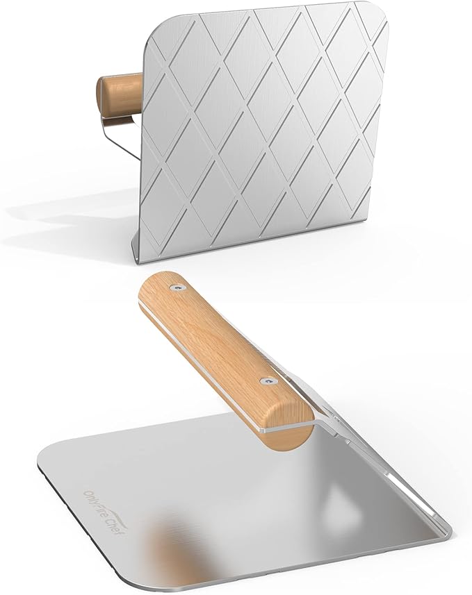 Onlyfire 5.5 Inch Burger Smasher, 304 Stainless Steel Square Burger Press with Wooden Handle for Flat Top Griddle Grill, Great for Cooking Bacon, Sandwiches, Meat, Steak