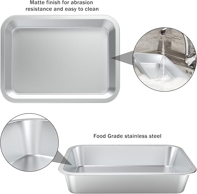 only fire Stainless Steel Baking Pan Roaster Ovens Cookie Sheet Barbeque Grilling Pan for Baking Breads, Grilling Chicken, Vegetables, Easy to Clean & Dishwasher Safe