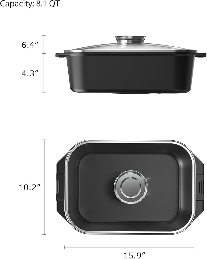 CAROTE 15.9 Inch Roasting Pan with Lid, Rectangular Nonstick Roaster Pan for Ovens, Large Pot Roast Roasting Pan with Lid, Induction & Gas Stove Compatible, PFOA Free
