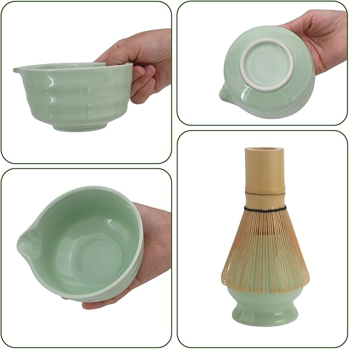 Matcha Whisk Set – 10 Pcs Macha Kit with Green Ceramic Bowl and Whisk – Ceremonial Matcha Kit, Matcha Starter Kit & Accessories – Japanese Matcha Set Gift for Tea Ceremony and Matcha Lovers