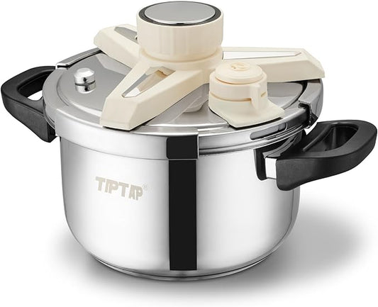 TIPTAP 4.5QT/5L Stainless Steel Pressure Cooker, Multifunctional Pot with Glass Lid, Ideal for Steaming, Soups, Pressure Cooking, Rice and More, Compatible with Gas Stove and Induction Cooktops
