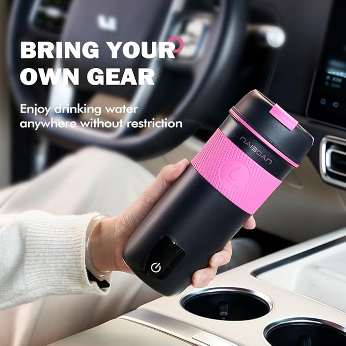 Travel Electric Kettle Portable Mini Kettle, Small Hot Water Boiler, 304 Stainless Steel, Fast Boiling Water with Auto Shut-Off and Boil Dry Protection 350ML, Heating Cup, Black, Temperature Display