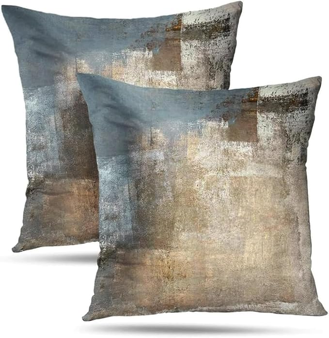 Grey and Beige Abstract Art Contemporary Pillow Cover, Modern Neutral Decorative Throw Pillows Cushion Cover for Bedroom Sofa Living Room 22 x 22 Inch Set of 2