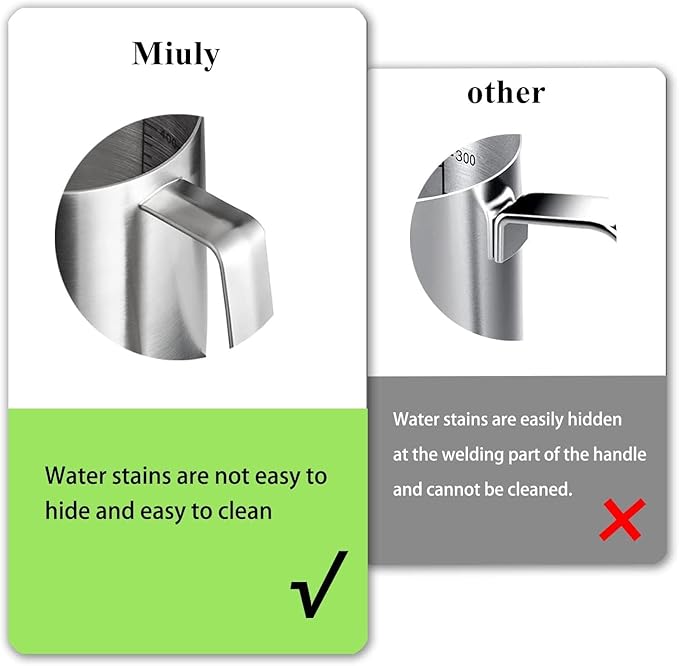 Miuly Milk Frothing Pitcher, 14oz/420ml Stainless Steel Espresso Accessories Frother Pitcher for Cappuccino, Latte Art