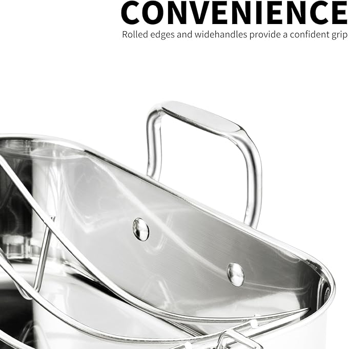 16.5inch Roasting Pan with V-Shape Rack - Stainless Steel Large Turkey Roaster Pan for Turkey, Chicken, Ham Roaster with V-Shaped Baking Rack Heavy Duty Dishwasher Safe, Hold up to 22LB
