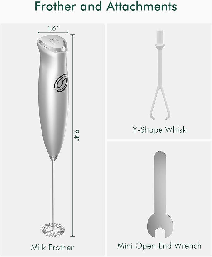 Milk Frother Wand Coffee Frother Handheld Drink Mixer Handheld with 2 Whisks Electric Whisk Stirrers Electric Frother for Coffee Mixer Wand Milk Foamer-Silver