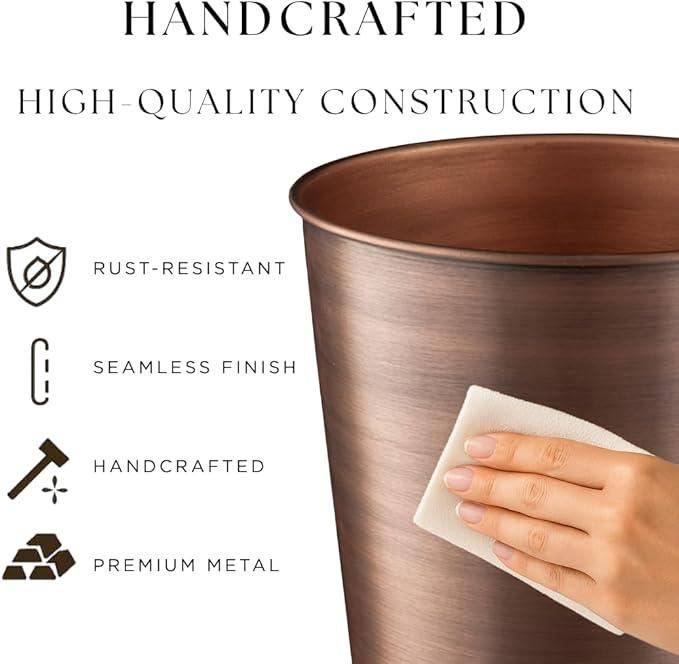 Monarch Abode Copper Handcrafted Metal Wastebasket for Home Office Bedroom, Decorative Waste Basket, Modern Bathroom Garbage Can, Durable & Decorative Trash Bin, Antique Copper Bathroom Trash Can