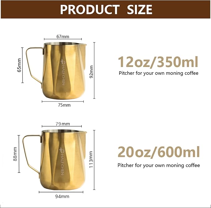 Milk Frothing Pitcher,350ml/600ml Milk Milk Frothing Cup Stainless Steel Kettle (12oz/20oz) Coffee Bar Cappuccino Espresso Machine Accessories Barista Tools (20 Ounces)