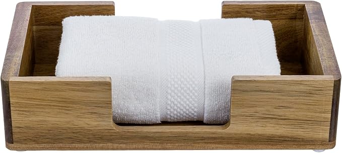 MyGift Modern Metal Wire Bathroom Paper Hand Towel Holder in Brass Tone Finish, Guest Bathroom Countertop Vanity Disposable Folded Trifold, C-fold, (Acacia Wood)