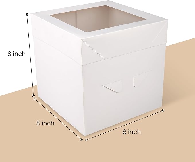 Cakebon Cake Boxes with Boards - 8 Inch Round Cake Drum White (3-pack) - Box With Window for Birthdays, Weddings and Parties