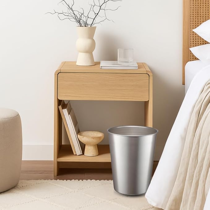 Monarch Abode Pewter Handcrafted Metal Wastebasket for Home Office Bedroom, Decorative Waste Basket, Modern Bathroom Garbage Can, Durable & Decorative Trash Bin, Pewter Bathroom Trash Can