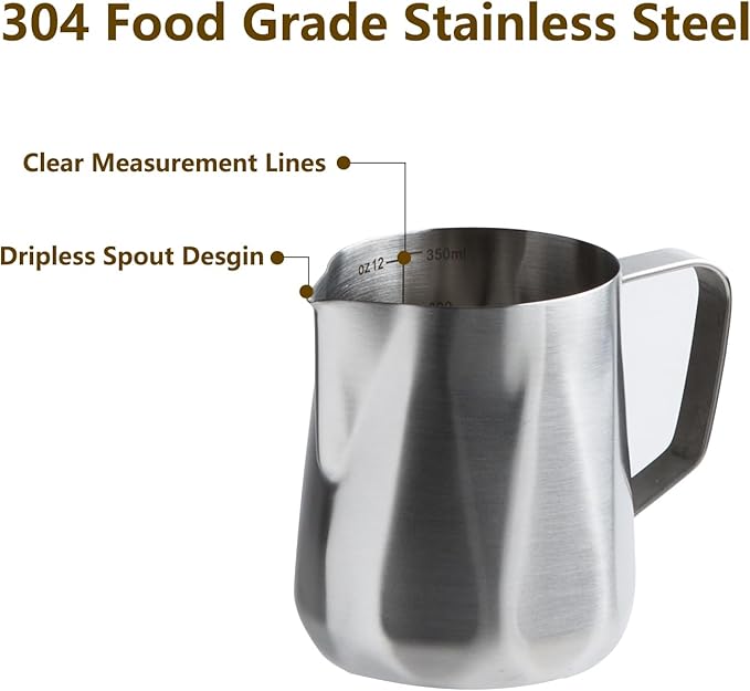 Milk Frother Cup,350ml/600ml Milk Frothing Pitcher Stainless Steel Kettle (12oz/20oz) Coffee Bar Cappuccino Espresso Machine Accessories Barista Tools(20oz)