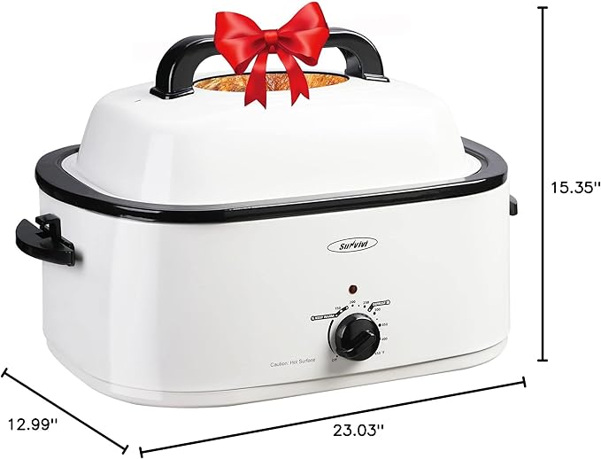 Roaster Oven, Electric Roaster Oven with Viewing Lid, Large Roaster with Removable Pan & Rack, Turkey Roaster with Unique Defrost/Warm Function, Stainless Steel, White, 26QT