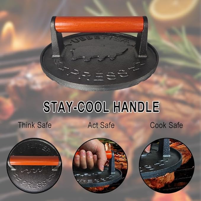 7inch Diameter Bacon Press, Grill Press, Burger Press, Meat Press, cast Iron Grill Press, cast Iron Grill, Iron Press, with Wooden Handle Perfect for Flat Top Griddle Grill Cooking