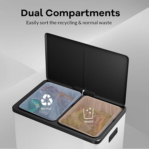 GarveeHome Step Dual Trash Can, 60 L/16 gal Recycle Bins with Lid, 2 Removable Wastebusket, Step Pedal, Large Stainless Steel Double Trash Bin for Kitchen, Bathroom