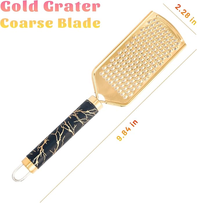 Professional Cheese Grater, Gold Stainless Steel Cheese Grater Handheld, Grater Hand Crank, Practical Kitchen Gadgets, Graters for Cheese, Chocolate, Spices (Coarse)