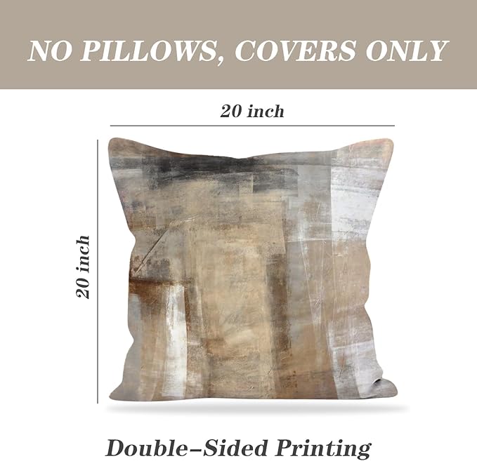 Throw Pillow Covers 20x20 Set of 2 Beige and Grey Art Throw Pillow Covers Soft Decorative Couch Pillow Covers for Home Living Room Bedroom