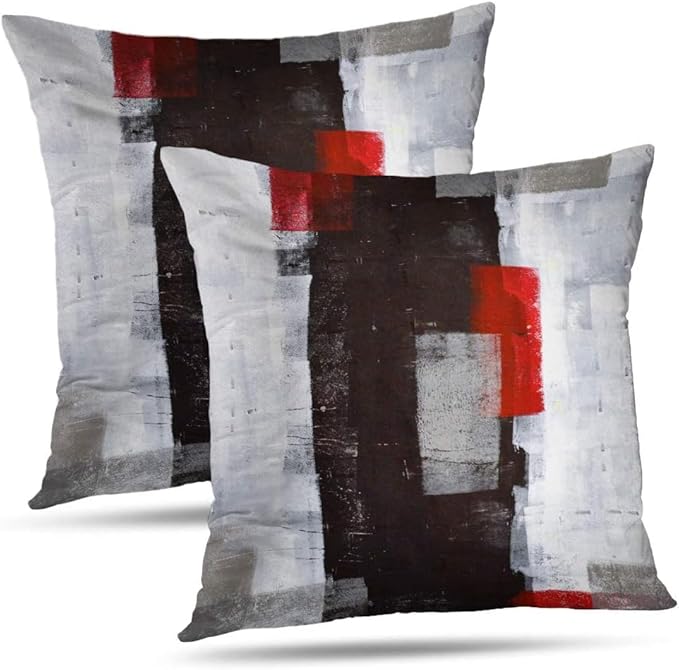 Red and Grey Pillow Cover, Modern Black White Decorative Throw Pillow Cushion Cover for Bedroom Sofa Living Room 26 x 26 Inch Set of 2