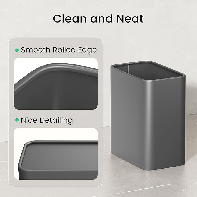 Cesun Small Bathroom Trash Can, 2.1 Gallons, Open-Top, Gray Metal, Stainless Steel, Modern, Ideal for Bathroom, Bedroom, Home Office,Toilet, Rv,Near Desk, Under Sink