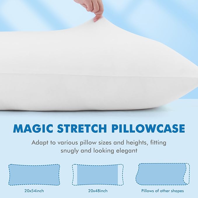 Avolare Cooling Pillow Cases, Arc-Chill Q-max>0.5 Body Pillowcases for Hair Skin and Hot Sleepers, Soft Silky 20" x 54" Summer Long Pillow Cover with Zipper 1 Pack - White