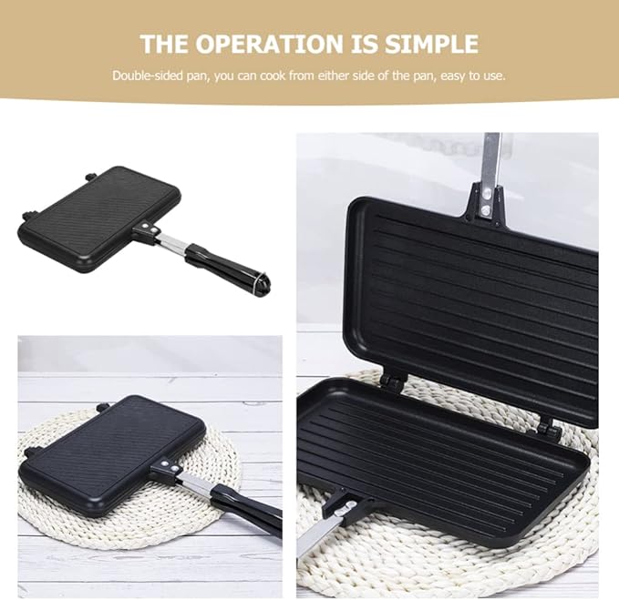 Hemoton Double-Sided Non-Stick Sandwich Maker Pan Aluminum Frying Pan for Breakfast Grilled Cheese and Campfire Cooking
