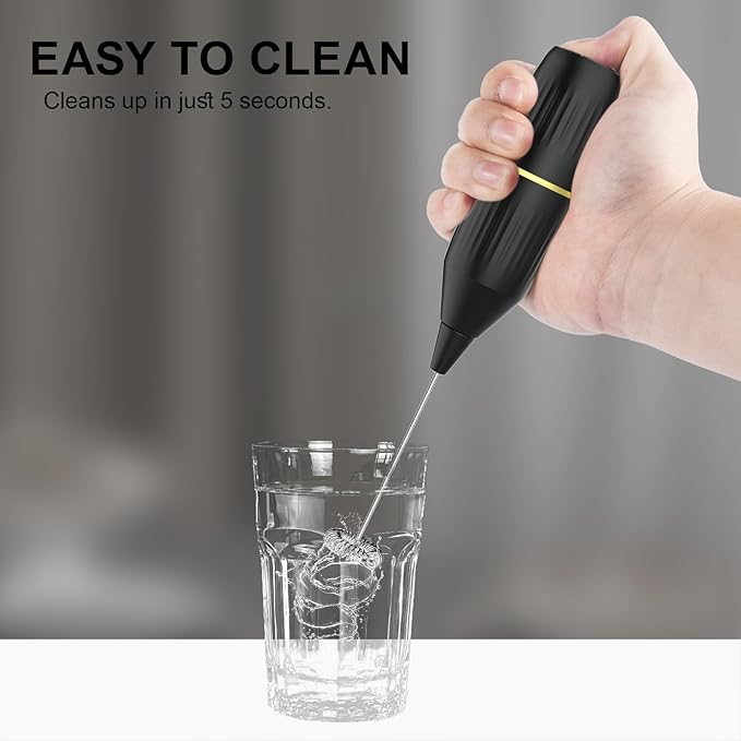 Mini Milk Frother Handheld, Coffee Mixer & Matcha Whisk | Compact, Easy to Clean & Multi-Use | for Lattes, Hot Chocolate, Eggs, Frappe | Kitchen Essentials Gift (Black)