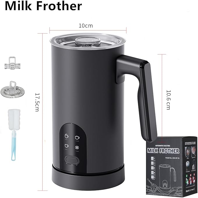 Milk Frother, 4-in-1 Milk Frother and Steamer, 13.5oz/400ml Automatic Hot and Cold Foam Maker and Milk Warmer, Electric Frother for Coffee, Latte, Cappuccino, Macchiato, Matcha(Black)