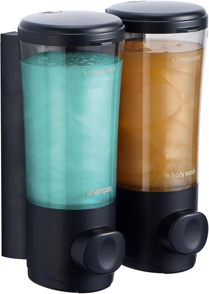 Shampoo and Conditioner Dispenser,Shower Dispenser 2 Chamber No Drill Shampoo Dispenser for Shower Wall Mounted Shower Shampoo Body Wash for Bathroom,Hotel,2 * 450ML,Black
