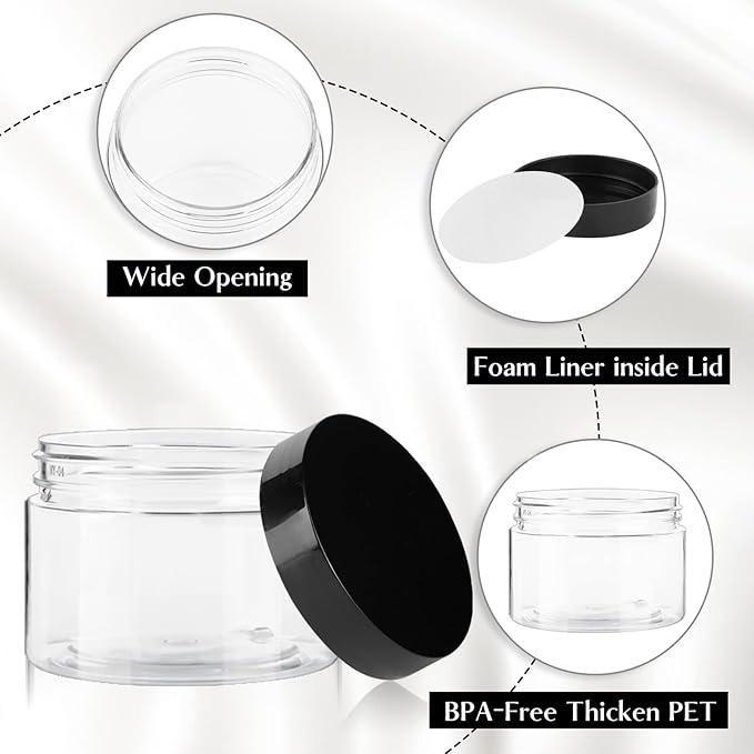 TUZAZO 1 Oz Small Plastic Container Jars with Lids and Labels BPA Free, Empty Round Clear Cosmetic Containers Plastic Slime Jars for Lotion, Cream, Ointments, Samples, Makeup, Travel Storage (12 Pack)