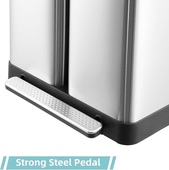 Garvee 19 gal Dual Compartment Trash Can, Stainless Steel Kitchen Garbage Can, 2 x 36 L Two Compartment Trash Bin with Soft-Close Lid and Foot Pedal for Kitchen Home Office