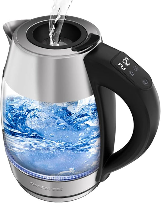 OVENTE Electric Kettle with Digital Temperature Control and Removable Tea Infuser, 1500W Water Heater, 1.7L Double-Wall Insulated Glass, Easy to Fill Lid, Keep Warm Function, and Auto Shut-Off, KD68S