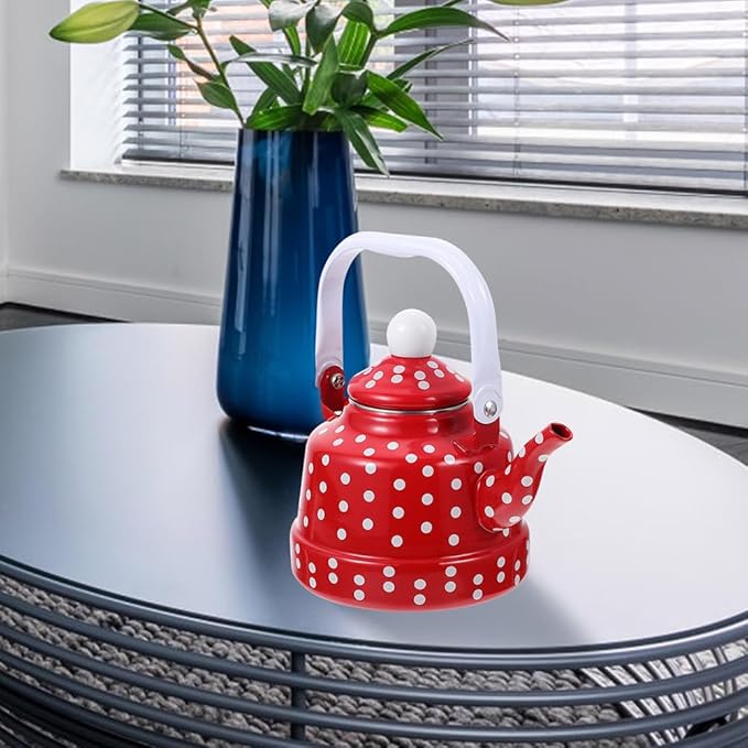 Hemoton Vintage Red Enamel Tea Kettle - 1.8L Stovetop Whistling Kettle for Brewing Tea and Coffee Ideal for Home and Holiday Gatherings