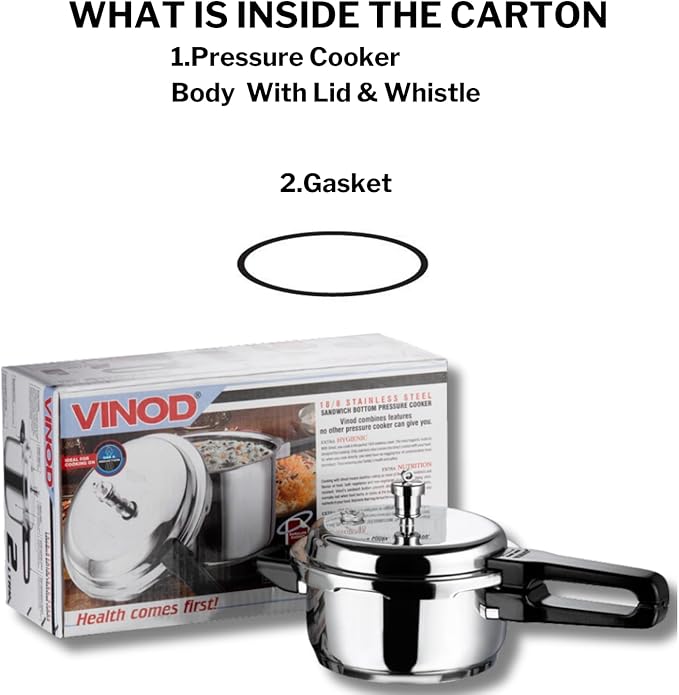 Vinod V-2L Stainless Steel Sandwich Bottom Pressure Cooker, 2-Liter,Silver,Medium