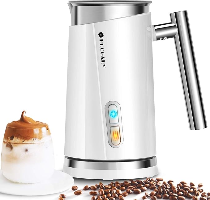 Huogary Milk Frother, Large Capacity Milk Frother and Steamer, 3 in 1 Electric Warm & Cold Milk Foam Maker, Non Stick Automatic Foam Maker and Milk Warmer for Latte, Cappuccinos, Macchiato, White